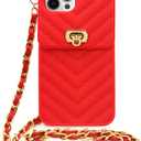 LUVI Crossbody Compatible with iPhone 13 Pro Max Wallet Case with Neck Strap Lanyard Credit Card Holder Purse Handbag for Women Girls Silicone Rubber Soft Protection Cover Red