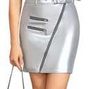 RAMISU Skirts for Women High Waisted A-Line Skirt Metallic Skirt Silver Zipper Skirts with Belt (S)