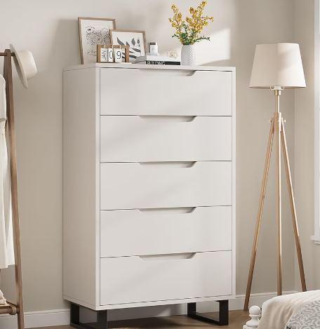 WhizMax White Freestanding 50.5 Inch Tall Vertical 5 Drawer Dresser with Storage and Wooden Closet Chest Storage for Living Room Hallway Entryway and Bedroom (WHITE)