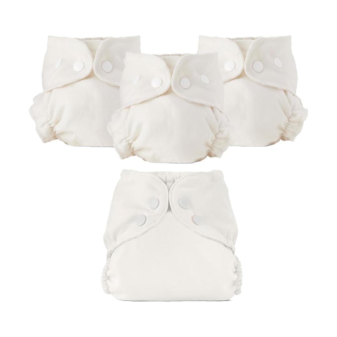 Esembly Cloth Diaper Bundle Set - 3 Organic Cotton Absorbent Inners and 1 Waterproof Outer Diaper Cover - Reusable, Washable, Snap Closure Cloth Diapers - Size 2 (18-35lbs), Parchment