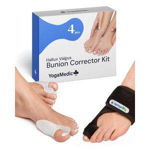 2 x YOGAMEDIC Bunion Corrector for Men & Women - One Size - 4pcs, 2 Splints & 2 Silicone Spacers - Adjustable Day & Night Wear - Anatomical Foot Alignment, Soft Gel Toe Separators for Daily Support and Nighttime Use