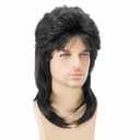 Mullet Wig Black 80s Men Wig,Punk Rocker Hair Party Daily Halloween Costumes Long Wigs