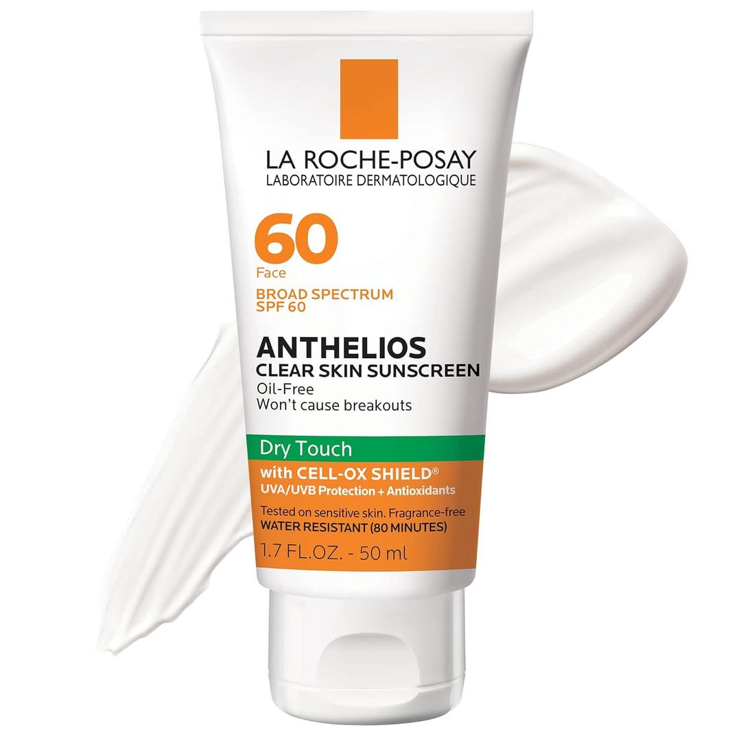 La Roche-Posay Anthelios Clear Skin Sunscreen Dry Touch SPF 60, Oil Free Sunscreen For Face, Oil Absorbing, Broad Spectrum SPF + Antioxidants, Non-Greasy, Oxybenzone Free, Travel Size (1.7 Fl Oz, Pack of 1)