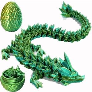 3D Printed Dragon Egg Fidget Toys, Articulated Mystery Crystal Dragon, Flexible Joints Home Decor & Executive Desk Toys, Autism/ADHD Easter Gifts (Laser Yellow Green)