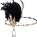Tongcloud 1920s Flapper Feather Headband Roaring 20s Gatsby Headpiece Women's 1920s Headband Flapper Feather Headpiece (Black)