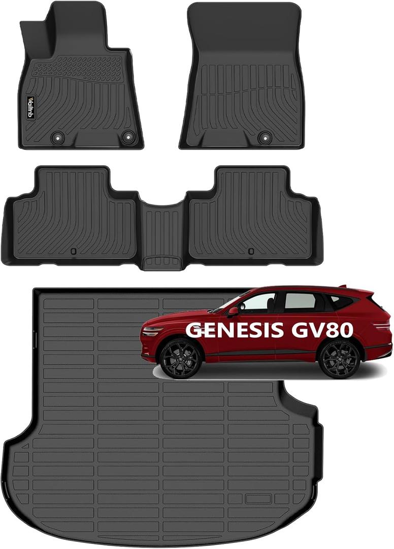 Wailtnb-Floor Mats & Cargo Liner for Genesis GV80 2021-2025 2026 5 Seats Gas Model (Not G80, Not for Coupe) Waterproof Durable All Weather Automotive Floor Liner Custom Fit for GV80 Accessories Black