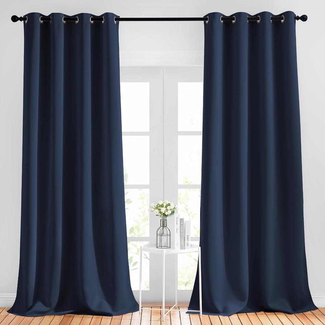 NICETOWN Blackout Curtains and Drapes for Kitchen - Extra Long Room Darkening Thermal Insulated Solid Window Blackout Draperies (Navy, 1 Pair, 52 x 95-Inch)