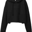 Amazhiyu Women's Cropped Hoodies Long Sleeves Fleece Crop Top Sweatshirt with Hooded (Black, L)