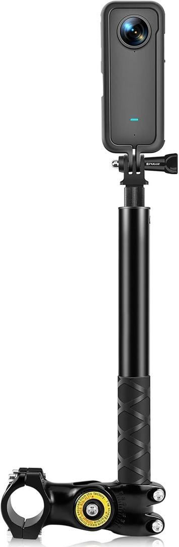PULUZ Stable Aluminum Motorcycle Bicycle Camera Mount with Monopod Stand Shock-Proof Panoramic Capture for Insta 360 One2/3 and Other Action Cameras Fits 29mm-32mm Handlebars for Off-Road Adventures