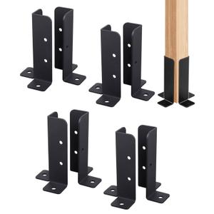 8Pcs Adjustable Deck Post Anchor Base Brackets Kit - Heavy Duty Reversible for 1.5x1.5, 2x2, 2x4 & 4x4 Wood Posts - Fence Pergola Railing Mailbox Support - Half Column Black Design