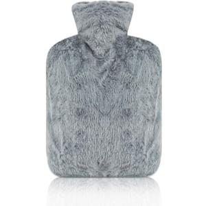 Hot Water Bottle with Cover, 2L Classic Rubber Hot Water Bag for Hand Feet Warmer Grey