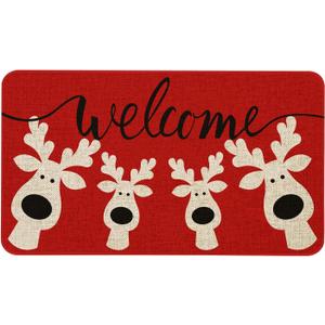 Christmas Reindeer Welcome Door Mat 30x17 Inch Christmas Moose Doormat for Indoor Outdoor Entrance Non-Slip Washable Floor Mats Winter Xmas Holiday Home Decor Rug (1'5" x 2'6" (Rectangular))