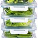 MFY 5-Pack 36 OZ Glass Storage Containers with Lids, Glass Meal Prep Containers Set, Airtight Lunch Containers with Lids, Microwave, Oven, Freezer and Dishwasher Safe, White