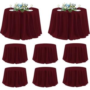 sancua 120 Inch Round Tablecloth, 8 Pack Burgundy - Circle Polyester Fabric Table Cloth for Chiristmas Party Reception Banquet Birthday, Washable Formal Table Cover (Fit 48-96 Inch Tables)