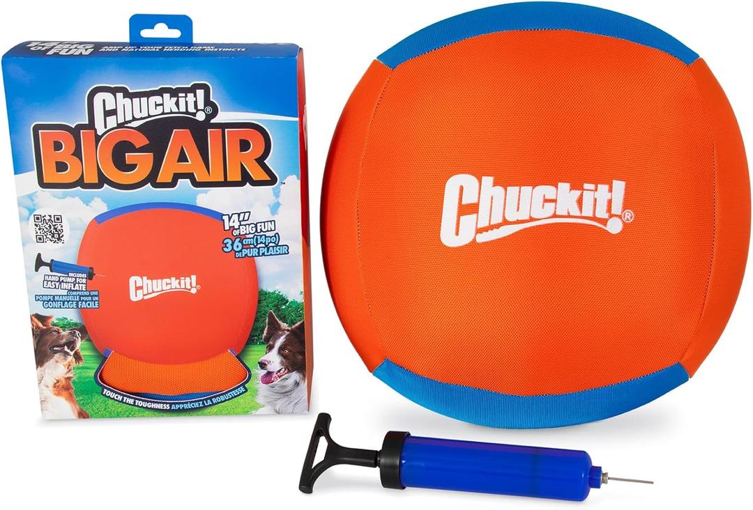 Chuckit! Big Air Fetch Ball Dog Toy (14 Inch) Herding Instincts Dog Toy, for Interactive, Non-Chewing Activities, for All Breeds, Inflating Pump Included