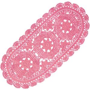 Oval Lace Doilies Width 9" to 11", Length 22" to 23" Handmade Crochet Thanksgiving Table Runner Flower Kitchen Placemats (Pink, 1)