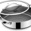 Frying Pans Nonstick with Lid, Hybrid Ceramic Nonstick Tri-Ply Saute Pan with Lid, PFAS/PFOA/PTFE Free, Metal Utensil Safe, Dishwasher & Oven Safe, Induction Compatible (12"(Double Helper Handle))