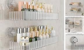 Shower Caddy,Suction Bathroom Shower Organizer for Bathroom Storage & Home Decor & Kitchen,No Drilling,Large Capacity,Removable and Reusable,Shower Shelves for Inside Shower. (clear, square)