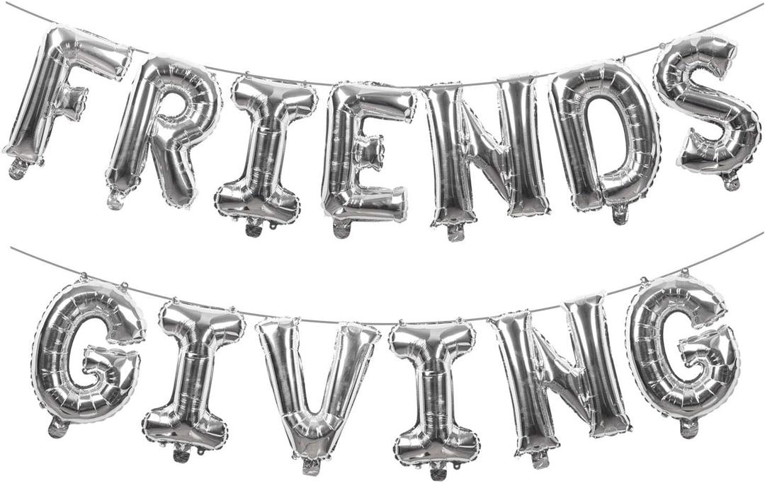 Friendsgiving Decorations Silver Foil Letter 16 Inches Tall Balloons Banner Thanksgiving Friends Party Backdrop