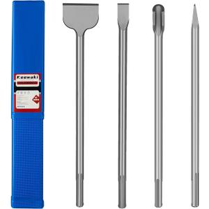 4-Piece SDS Max Chisel Set, 18-Inch Rotary Hammer Chisels for Concrete, Tile & Masonry Heat-Treated Alloy Steel, Includes Point, Flat, 3-Inch Wide & U-Groove Chisels with Storage Tube