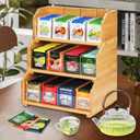 Tea Bag Organizer, 2 Layer Stackable Bamboo Tea Box Organizer Storage Box, Wooden Holder with 8 Compartments Natural Wood & Acrylic for Countertop Kitchen Cabinet Pantry (2 Tier)