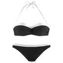 Women Strapless Back Lace-up Bandeau Bikini Print 2 Piece Swimwear Bathing Suits(Black,L)