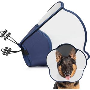 Hard & Heavy Plastic Dog Cone Collar Alternative for Extra Large Dogs (Adult Lab Golden GSD) After Surgery, Adjustable Pet Recovery Cone Anti-Lick, Elizabethan Protective Cone of Shame for Healing (XL(Neck Girth:16.9"-20.8"), Navy Blue)