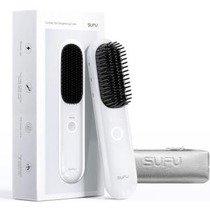 SUFU Cordless Hair Straightener Brush - 9000mAh Battery & Auto-Shutoff, Portable Hair Brush for Travel200M Negative Ions, Upgraded 4-Row Teeth,Straightens Faster & Smoother,Gift for Women