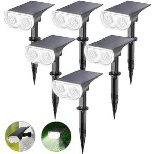 Linkind Solar Lights Outdoor Waterproof IP67, StarRay Dusk-to-Dawn Outdoor Solar Lights, 3 Lighting Modes Solar Spot Lights Outdoor for Garden, Yard, Landscape (Daylight, 6 Pack) (Cool White)