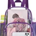 Clear Backpack for Stadium Events Clear Backpack 12x12x6 with Front Pocket for Concert Sport Events Work Travel (Purple)