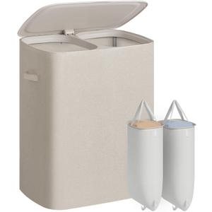 SONGMICS Laundry Hamper with Lid, 160L Double Laundry Basket, Steel Frame