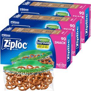 Ziploc Snack Bags with EasyGuide Texture, Small Plastic Storage Bags with Grip 'N Seal Technology, 270 Bags Total