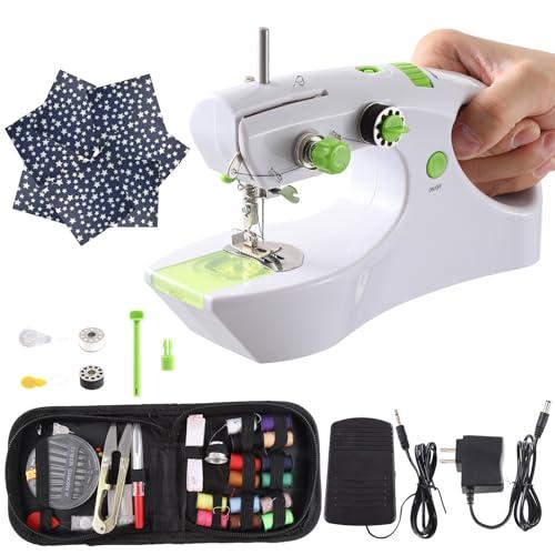 Handheld Sewing Machine Upgraded High-Torque Motor, Beginner Mini Hand Held Sewing Machine Portable Cordless, Sew kit Tool 7 Fabrics, 2 Modes for 2-Thread with Foot Pedal, for Home Travel