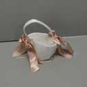 White Flower Girl Basket with Pink Double Ribbon Bow Dcor for Wedding Ceremony Vow Renewal Baby Shower Party Favor (Basket)