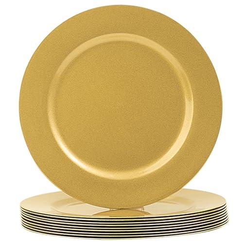 JEVERGN 10 Pack Gold Charger Plates, 13" Chargers for Dinner Plates, Gold Plate Chargers Set of 10, Round Plastic Charger for Wedding, Party Event, Dinner, Table Setting