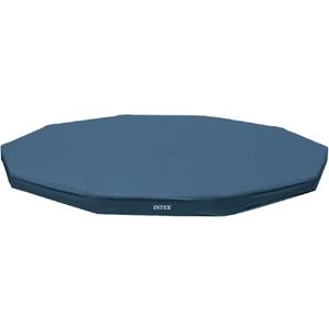 INTEX 28031E Pool Cover: For 12ft Round Metal Frame Pools  Includes Rope Tie  Drain Holes  10in Overhang  Snug Fit