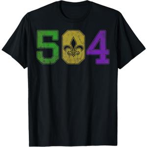 Mardi Gras 504 Nola New Orleans Louisiana LA T-Shirt (XL, Black)