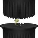Black Round Spandex Tablecloths | 2-Pack for 60" Diameter x 30" Drop | Polyester Stretch with Skirt | Stain & Wrinkle Resistant | Ideal for Weddings, Parties & Banquets