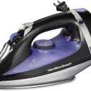 Hamilton Beach Steam Iron for Clothes & Garment Steamer with Smooth Press Stainless Steel Soleplate, 1200 Watts, 8 Retractable Cord, Black (14214)