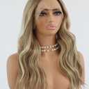 Highlight Blonde Wig 18 Inch Medium Length Wavy Glueless Ombre Mixed Brown Honey Blonde Lace Front Wig Pre Plucked HD 13x4 Synthetic Lace Front Wigs for Women