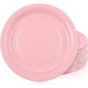 Breroa 72 Pink Paper Plates - 9 Inch, Disposable, Heavy Duty, Sustainable Dinner & Dessert Plates for Parties, Holidays, Picnics