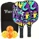 Pickleball Paddles Set of 2 Pickle Rackets: 4 Balls and 1 Carry Bag - Lightweight Fiberglass Pickle Ball Paddle
