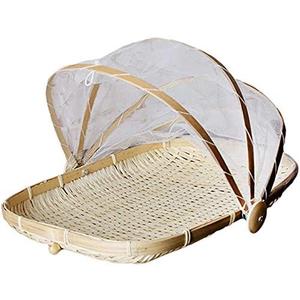 Food Serving Tent Basket - BESTCHANCEUS Hand Woven Bamboo Serving Basket Dustproof Bug Proof Mosquitoesor Vegetable Fruits Food Meals Rectangle 34CMx29CM (Rectangular)