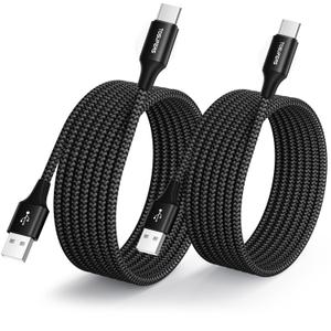 Long USB C Cable 8ft, 2-Pack, 3A Fast Charging, USB A to Type C Charger Cable Braided for Samsung Galaxy S24 S23 S22 S21 S20 S10 S9 A54 A35 A15 A14, for iPhone 16 15 Pro Max Plus