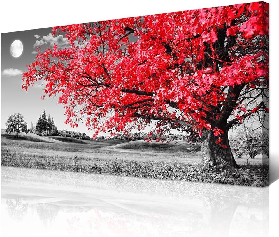 Canvas Wall Art For Living Room Office Wall Decor Bedroom Decor Black And White Landscape Wall Painting Red Tree Scenery Pictures Canvas Prints Ready To Hang For Room Home Decoration 40 X 20
