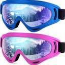Dizywiee 2-Pack Kids Ski Goggles, Snowboard Goggles for Adult Youth Teens Boys & Girls, Winter Snow Sports Goggles (08.blue Frame With Multicolor Lens + Pink Frame With Multicolor Lens)
