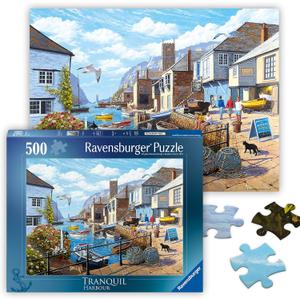 Ravensburger - Tranquil Harbour - 500 Piece Jigsaw Puzzle - Stunning, Vivid Imagery of a Summer Coastal Harbor - Inspiring Scene - Ideal Gift - Frameable Art - Screen-Free Fun - Puzzles for Adults