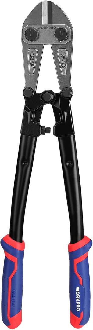 WORKPRO 18" Bolt Cutter, Chrome Molybdenum Steel Blade, Heavy Duty Bolt Cutter with Soft Rubber Grip, Cutting Tool for Cut Chain, Wire, Screw, Rivet, Black,blue,red