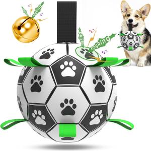 QDAN Dog Soccer Balls Toy with Bell Inside, Outdoor Interactive Toys for Tug of War, Puppy Birthday Gifts, Water Toy, Durable Ropes Squeaky Ball for Small Medium Dogs 6 INCH (Medium Size 2)