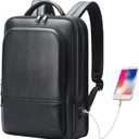 BOPai Genuine Leather Backpack for Men Multi-Function 15.6 inch Laptop Premium Executive Business Travel Friendly Smart Rucksack with USB Charging Anti Theft Large Capacity Office Classic Black